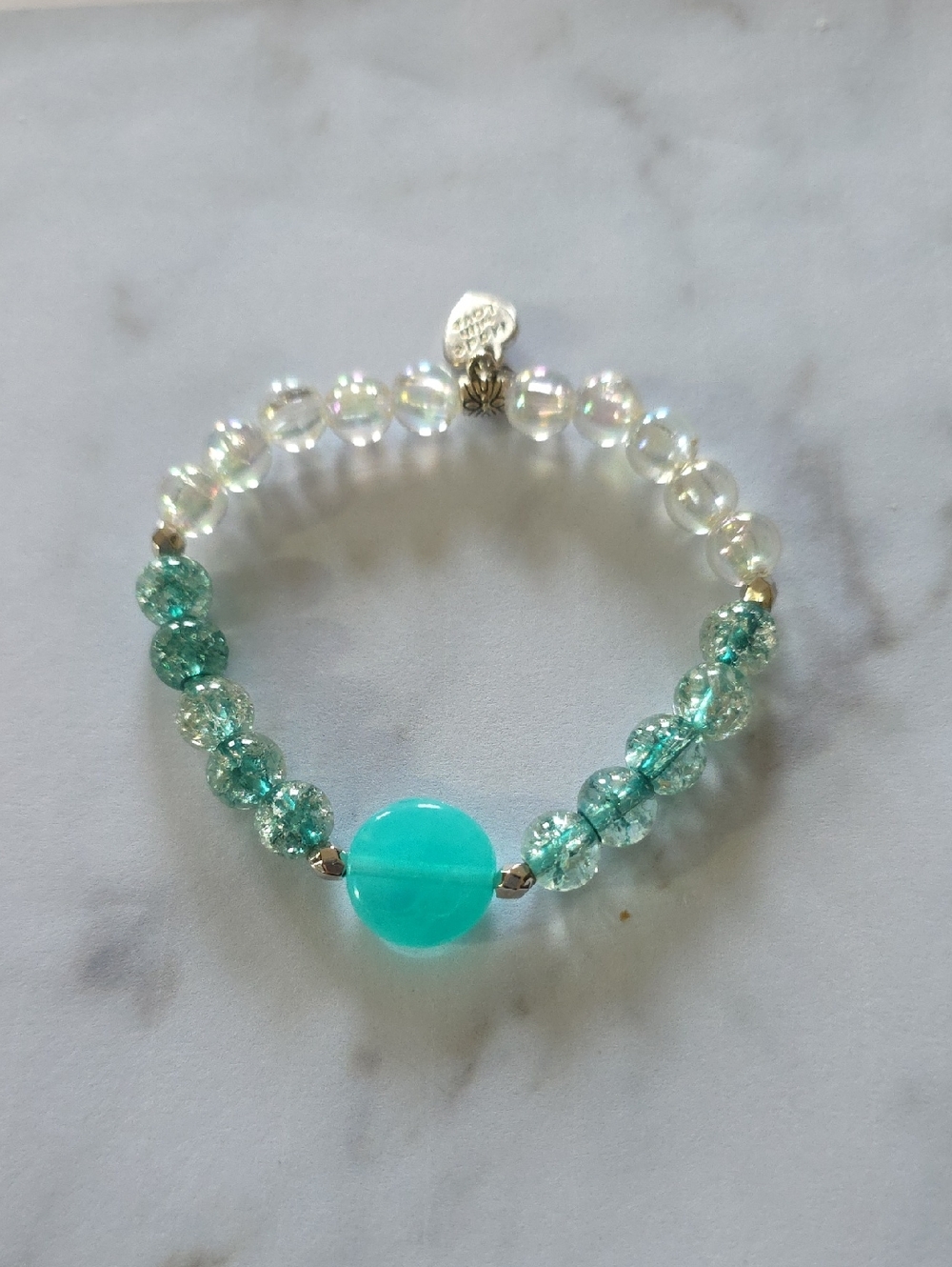 Aqua Glass Bead Stretch Bracelet - Women